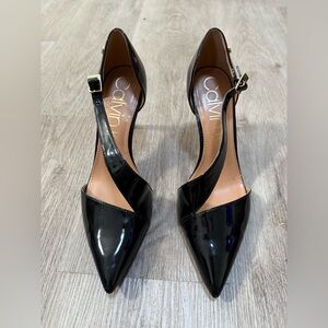 Calvin Klein Black Patent D’Orsay Heels 4 Inch Stiletto Size 8.5